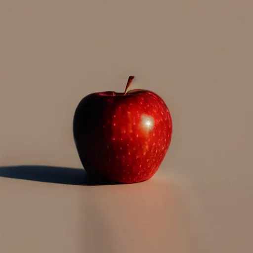 Prompt: a super close up of a lone apple sitting on a counter photo - realistic dynamic lighting