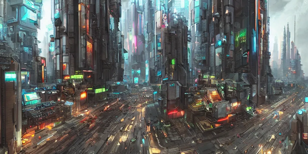 Image similar to futuristic cyberpunk russian street, trending on artstation.