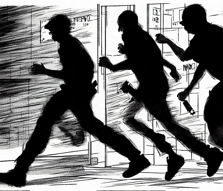 Image similar to todd solondz running from police after violent crime | vivid colors : storyboard, realistic. by gabriel hardman, joe alves, j. todd anderson, chris bonura. cinematic atmosphere, detailed and intricate, perfect anatomy