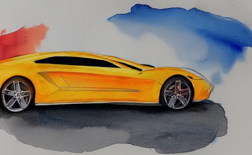 Image similar to colorful watercolor sketch of a sport car, highly detailded