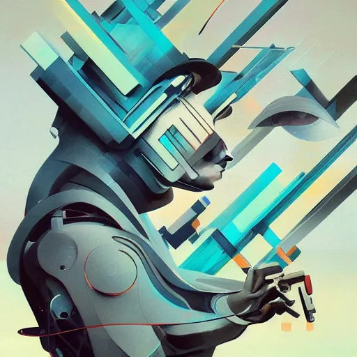 Image similar to scifi futurism automaton minimalism chrome by peter mohrbacher art Hajime Sorayama airbrush hyperrealism model abstract shatter fragments cubism futurism pastel blue soft flat minimal minimalism portrait face jackson pollock ukiyo-e lithograph mark ruthko swirl escape noise shimmer glow paint