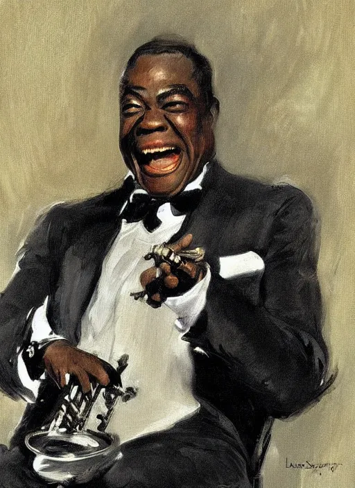 Prompt: a portrait of louis armstrong telling a joke, by john singer sargent, dramatic lighting, highly detailed digital painting