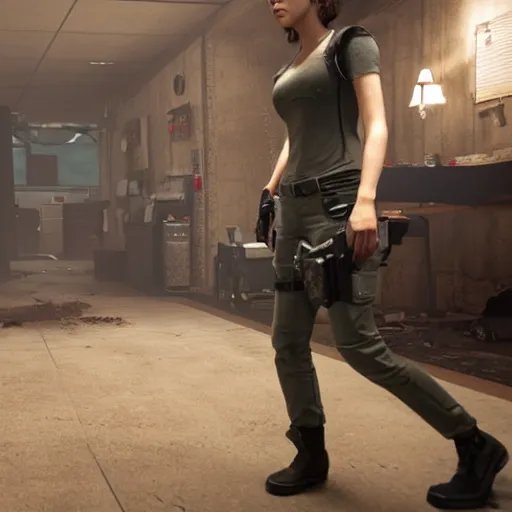 Prompt: a gaming screenshot still of aubrey plaza in resident evil, moebius, greg rutkowski, zabrocki, karlkka, jayison devadas, phuoc quan, trending on artstation, 8 k, ultra wide angle, video game graphics, realistic unreal engine 3 d game, zenith view, cyberpunk pincushion lens effect