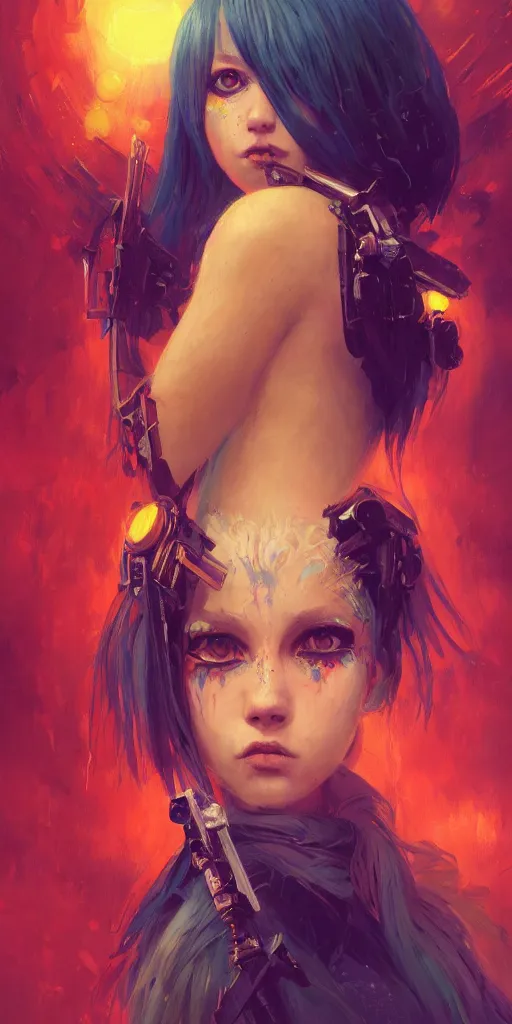 Image similar to A beautiful colorful portrait of a furry gothic warrior Girl, oil painting, final fantasy, Greg Rutkowski, Ilya Kuvshinov, blade runner, star wars, unreal 5, hyperrealistic, octane render, fullbody , dynamic lighting, fantasy art, beautiful face, gustav klimt, Kilian Eng