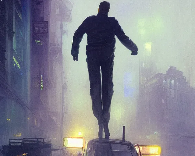 Image similar to 2 0 1 8 blade runner movie young man young clint eastwood in his youth look at the cityscape from roof perfect face fine realistic face pretty face reflective polymer suit tight neon puffy jacket blue futuristic sci - fi elegant by denis villeneuve tom anders zorn hans dragan bibin thoma greg rutkowski ismail inceoglu illustrated sand storm alphonse mucha