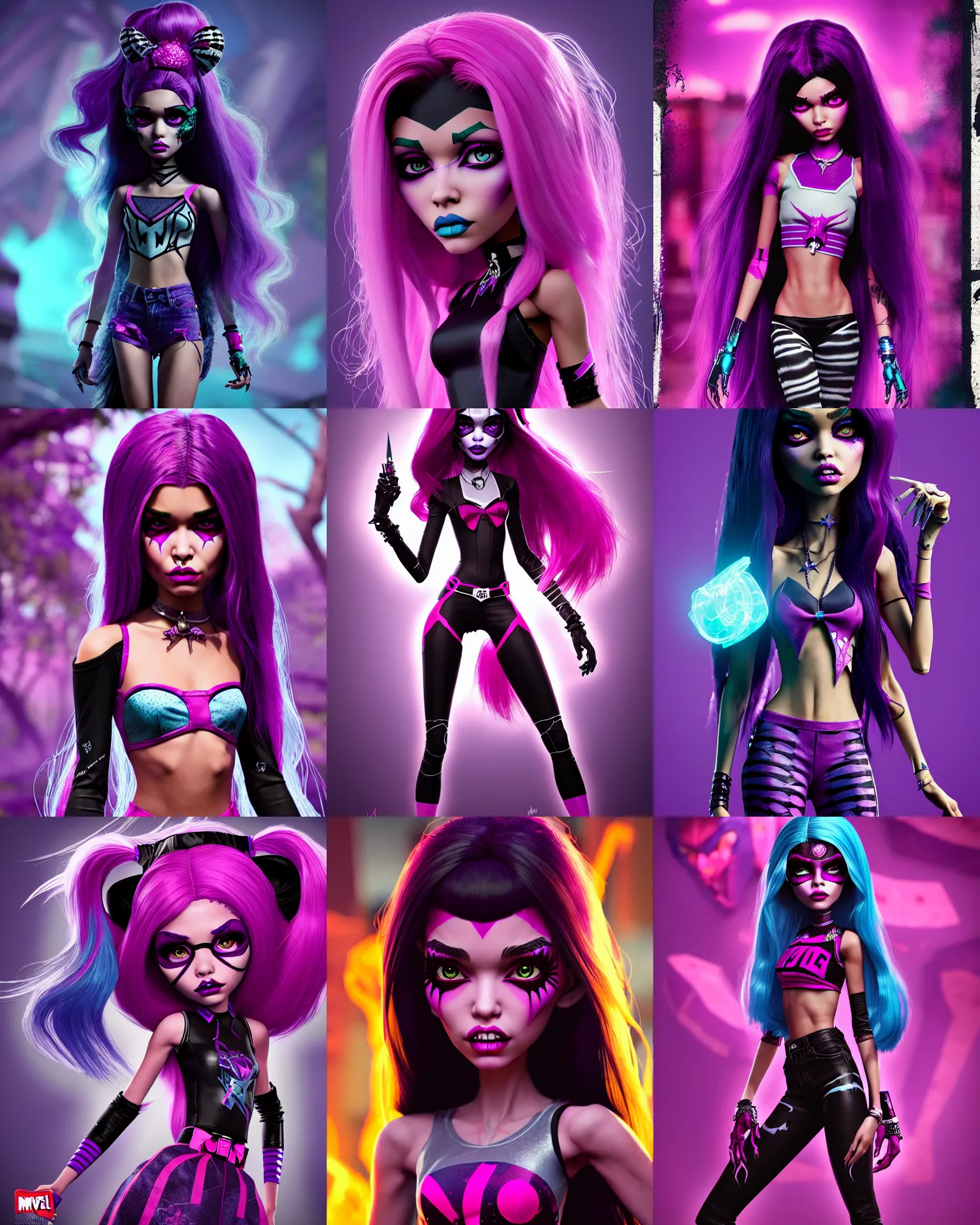 Prompt: madison beer : : young woman : : as monster high woman by marvel trading card : : by greg rutkowski, wlop, instagram, unreal engine, blender render, 4 k, hdr, : :