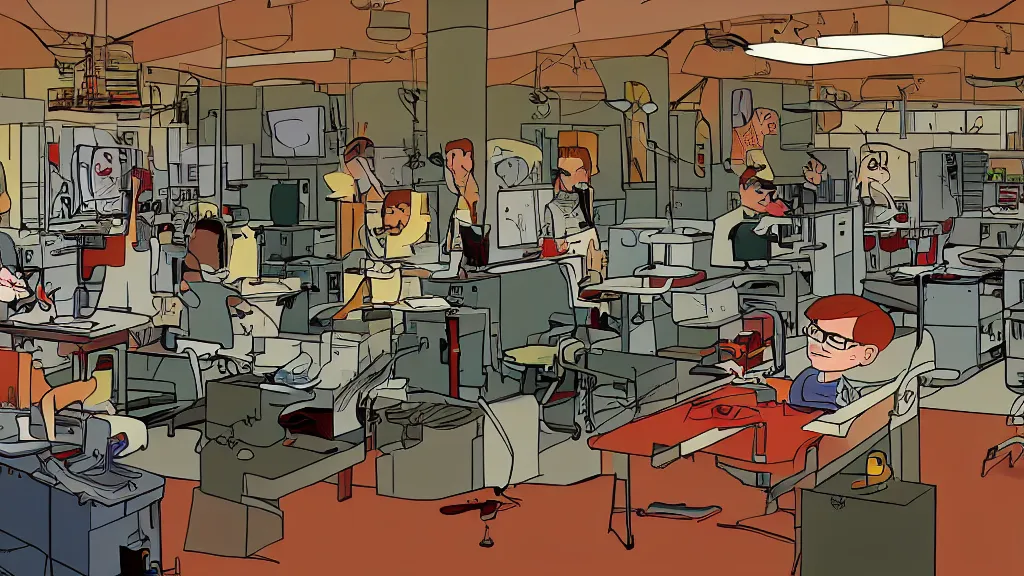 Image similar to inside view of dexter's laboratory, animated, high detail, machines