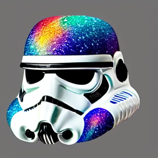 Image similar to a storm trooper helmet designed by lisa frank