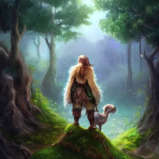 Image similar to beautiful detailed digital painting of a druid with an animal companion in a natural scene. trending on artstation.