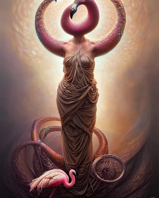 Image similar to a detailed portrait of dreampunk flamingo python hybrid mix beautiful! goddess by tomasz alen kopera and peter mohrbacher