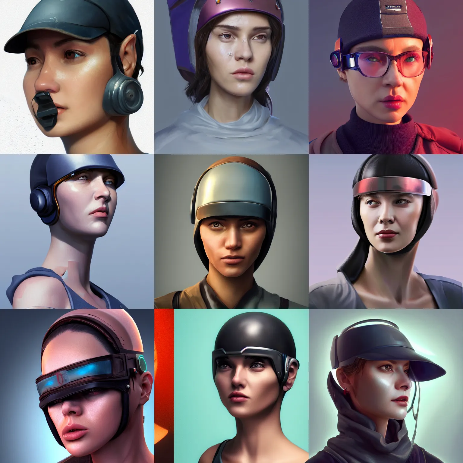 Prompt: character portrait of a woman with a realistically proportioned face in a cyberpunk visor, realistic face details, smooth, highly detailed portrait, digital painting, concept art, cgi, 3 d animation, painted texture maps, sharp focus, illustration, in the style of studio fortiche