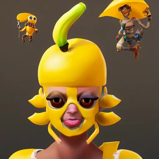 Image similar to greg manchess portrait painting of peely the humanoid banana from fortnite as overwatch character, medium shot, asymmetrical, profile picture, organic painting, sunny day, matte painting, bold shapes, hard edges, street art, trending on artstation, by huang guangjian, gil elvgren, ruan jia, greg rutkowski, gaston bussiere