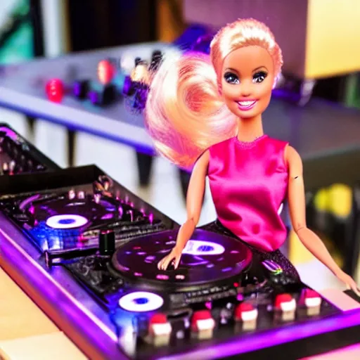 Prompt: barbie on the dj decks