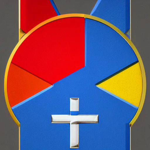 Image similar to logo of the omnis trinitas, symbol of three, blue, yellow, red, highly detailed, 4k, sharp focus, gradient, artstation, cgsociety, rutkowski, octane render,