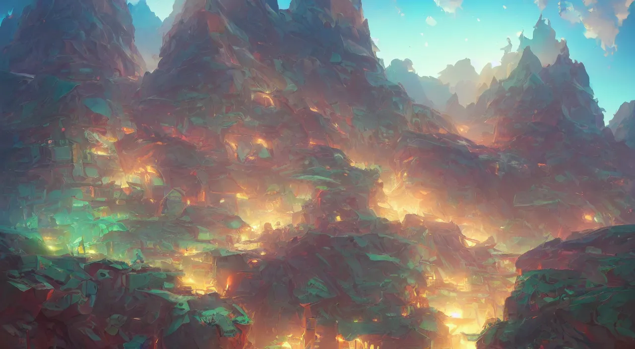 Image similar to flag colored wall fortress greeble illusion landscape wonderworld paradize, behance hd by jesper ejsing, by rhads, makoto shinkai and lois van baarle, ilya kuvshinov, rossdraws global illumination