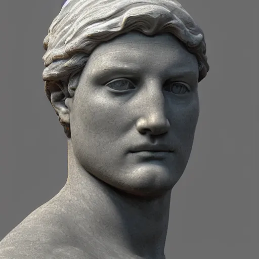 Prompt: a 3 d render of the head of the marble statue of david, in the style of michelangelo