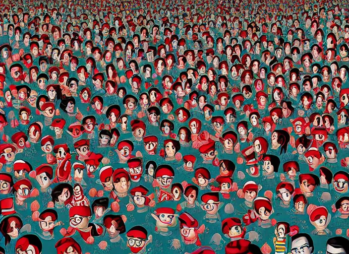 Prompt: where is waldo digital art, lowbrow, matte painting, 3 - d highly detailed, in the style of mark ryden,