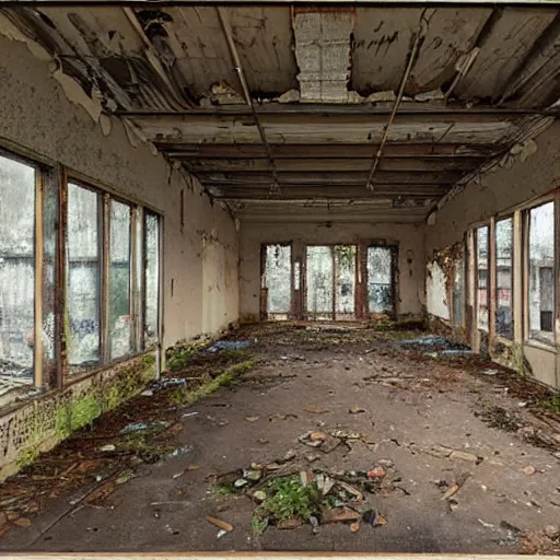 Prompt: an abandoned grocery store in the middle of nowhere by william christenberry, ultra detailed, rainy, beautiful