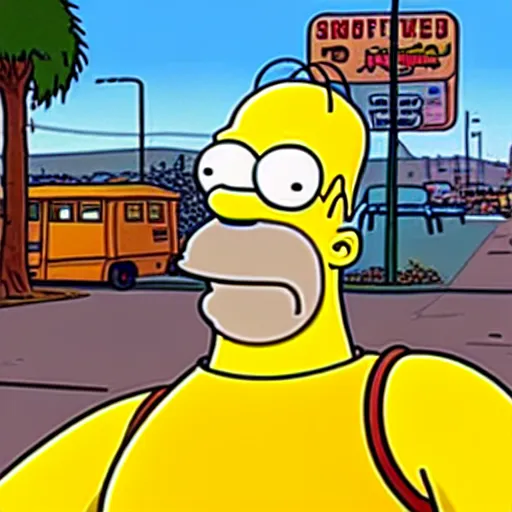 Prompt: homer simpson in a gta v cover art by stephen bliss