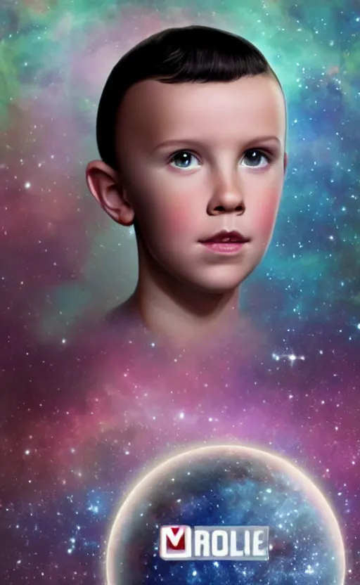 Prompt: a galaxy in the shape of millie bobby brown