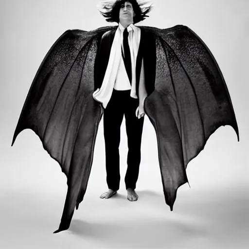 Image similar to a man with dragon wings, large format film fashion photograph by richard avedon