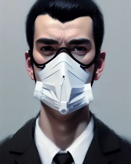 Prompt: a ultradetailed beautiful panting of a european man wearing black medical mask, by ilya kuvshinov, greg rutkowski and makoto shinkai, trending on artstation