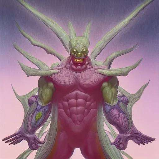 Image similar to a portrait of majin boo, in the style of wayne barlowe