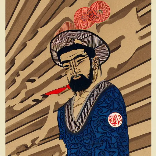 Image similar to a man wearing clothes designed by nike, large nike logo in the style ukiyo - e, radiant light, detailed and intricate environment, 4 k, trending on art station, beautiful