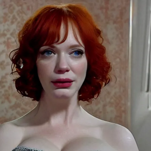 Prompt: Christina Hendricks crying tears, cinema effect,