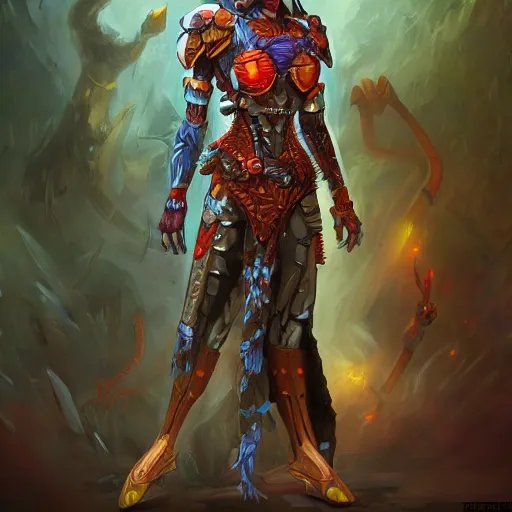 Image similar to biogenetic cyborg, d & d style, trending on artstation, colorful, intricate, art by kev chan