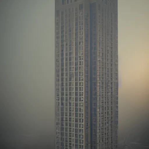 Prompt: tall soviet panel building in a fog, cinematic, 8k resolution, beautiful detailed, insanely intricate details