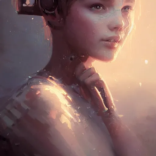 Image similar to portrait of a beautiful cute girl with robot ears falling into the third dimension by greg rutkowski, 4k, intricate details