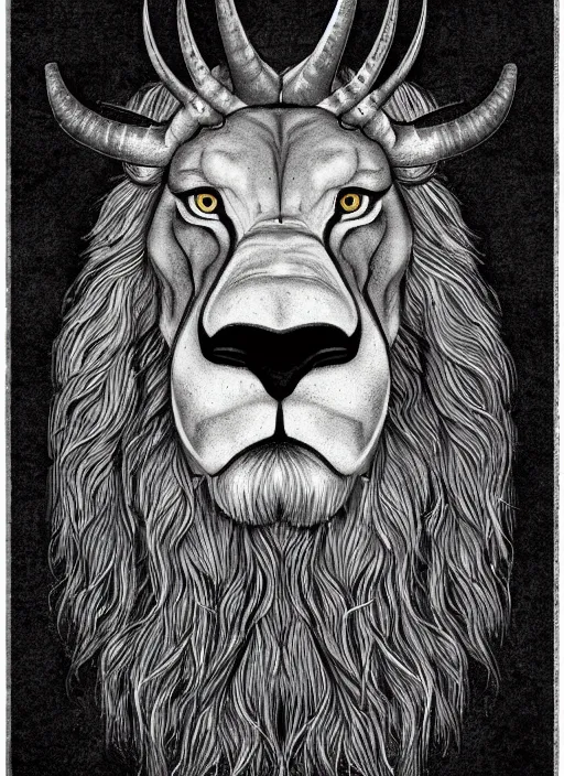 Image similar to a mighty strong creature with the body and eyes of a man, ( ( ( with the beak of an eagle ) ) ), the mane of a lion, and the horns of an ox. no nose. drawn by boris valejo