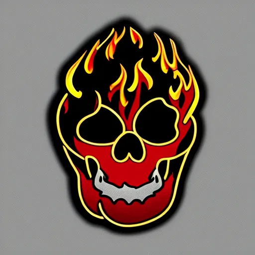 Image similar to a highly detailed retro minimalistic menacing clean skull with fire flame enamel pin, hd, concept art, artstation, deviantart