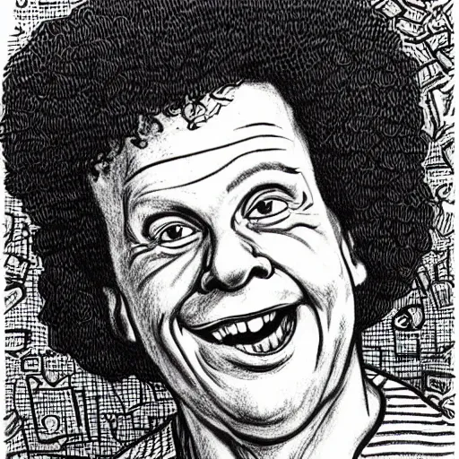 Image similar to a portrait drawing of Richard Simmons drawn by Robert Crumb