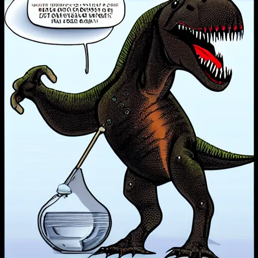 Image similar to T-Rex who is a scientist fighting aliens with SCIENCE