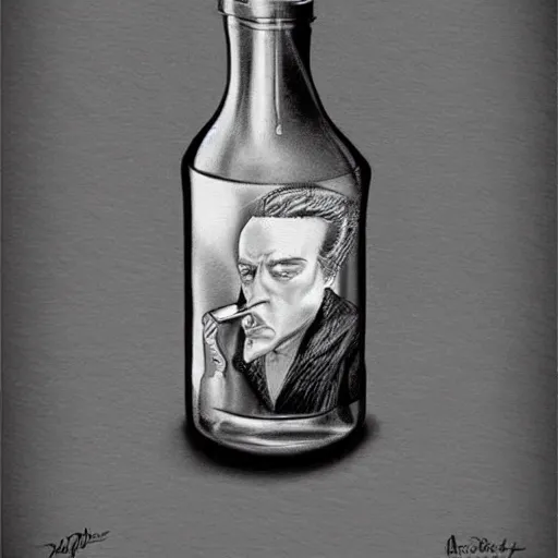 Image similar to Drinking from bottle Nicolas Cage in liquid form, Surrealism, Surreal drawing, Digital art, from artstation, art by Salvador Dali