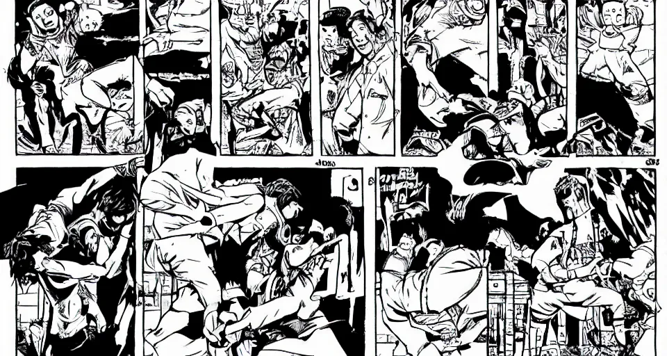 Prompt: conner mcgregor breaking his leg in the style of jinjo ito, comic, manga, black and white