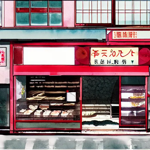 Prompt: Tokyo storefront facade watercolors Yamane meat shop from Nippori district in the style Mateusz Urbanowicz,Albert Kiefer, digital art painting artstation global illumination GI AAA SSS