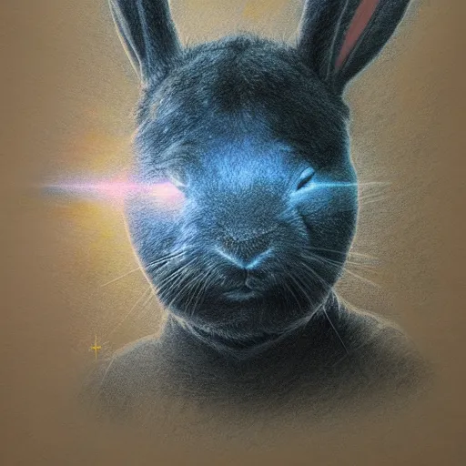 Image similar to rabbit face only, nebula space background, pencil drawing, pastel, by marc simonetti