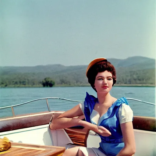 Image similar to a woman on a boat 1960 high quality