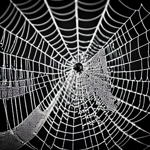 Image similar to dewdrops on spiderweb, award winning black and white photography