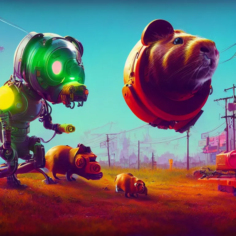 Prompt: cyborg guinea pig, ultra hd, Painting By Simon Stalenhag, unreal 5, DAZ, hyperrealistic, octane render, dynamic lighting, intricate detail, summer vibrancy, cinematic