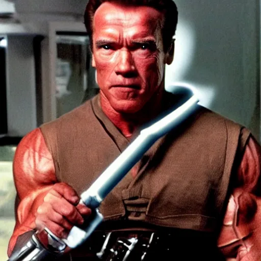 Prompt: arnold schwarzenegger as Obi Wan Kenobi