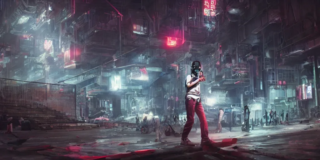 Image similar to cinematic shots of teenagers with tech clothing and hoods and tactical masks doing risky parkour inside the huge industrial sewers of a dystopian city, neon lights, sci - fi, night lights, haze, concept art, intricate, in the style of katsuhiro otomo, akira, unreal engine