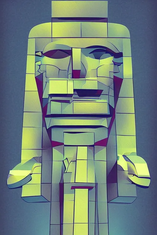 Image similar to abstract cubist moai statue geometric cutout digital illustration cartoon colorful beeple