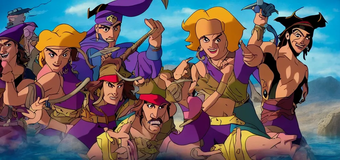 Image similar to live action remake of pirates of dark water by hanna - barbera, epic cinematic still, heroic pose, movie still, 8 k