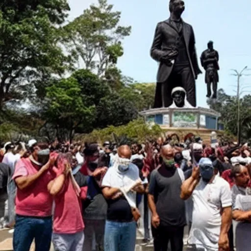 Image similar to people praying for a big statue of Jair bolsonaro