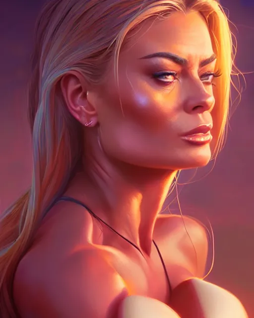 Image similar to highly detailed vfx portrait of, carmen electra muscular by stephen bliss, chalk, unrealengine, greg rutkowski, loish, rhads, beeple, chalk, makoto shinkai and lois van baarle, ilya kuvshinov, rossdraws, tom bagshaw, basil gogos