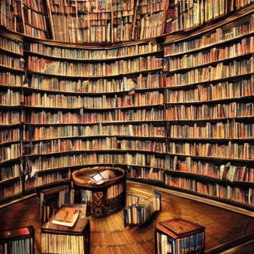 Prompt: the lost library, intricate, full of books, secret, realistic